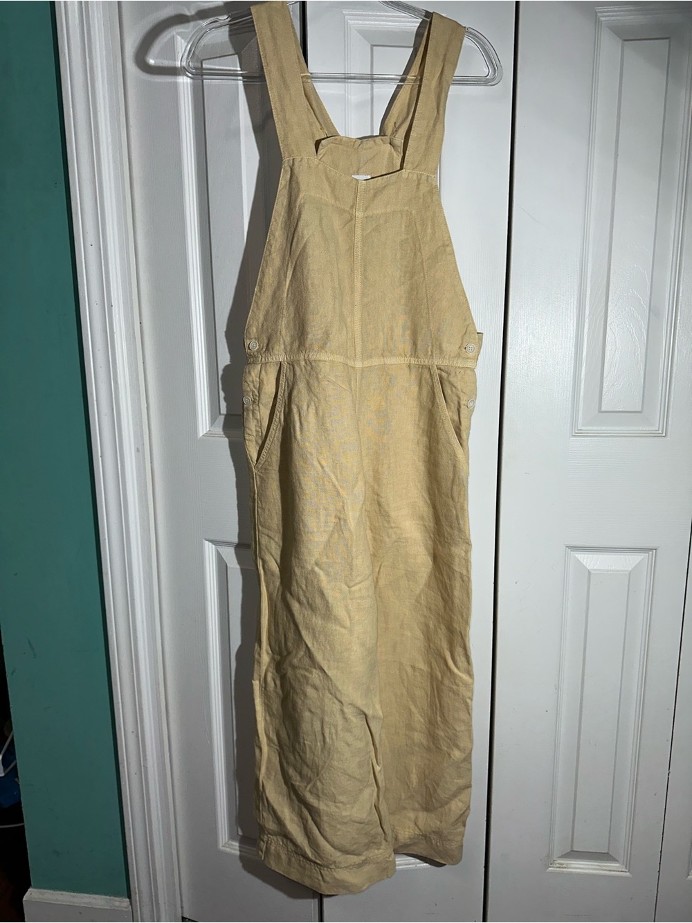 POETRY 100% Linen Dungarees Butter Yellow Overalls Sz 2 Jumpsuit Oversized  AA26